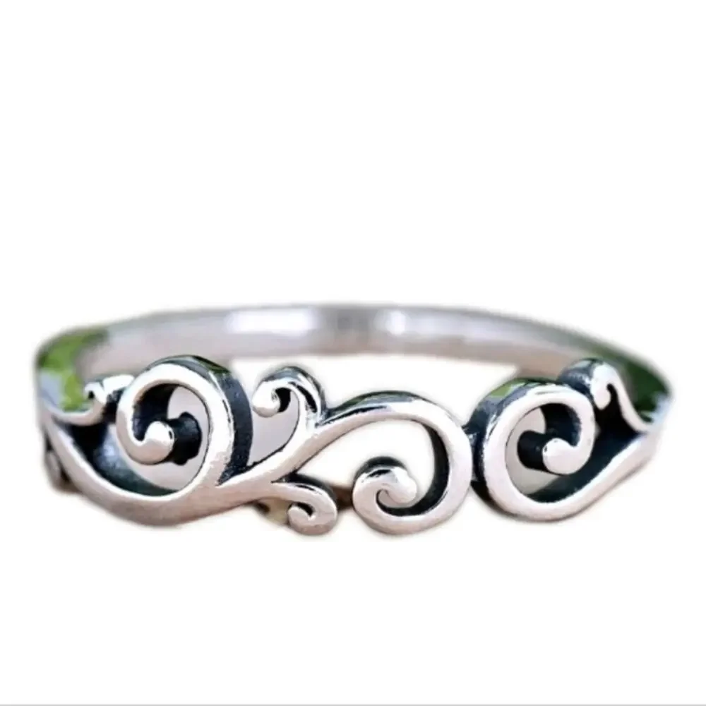 Delicate Filigree Half Eternity Silver Ring, Boho Trendy Statement Ring, Women's